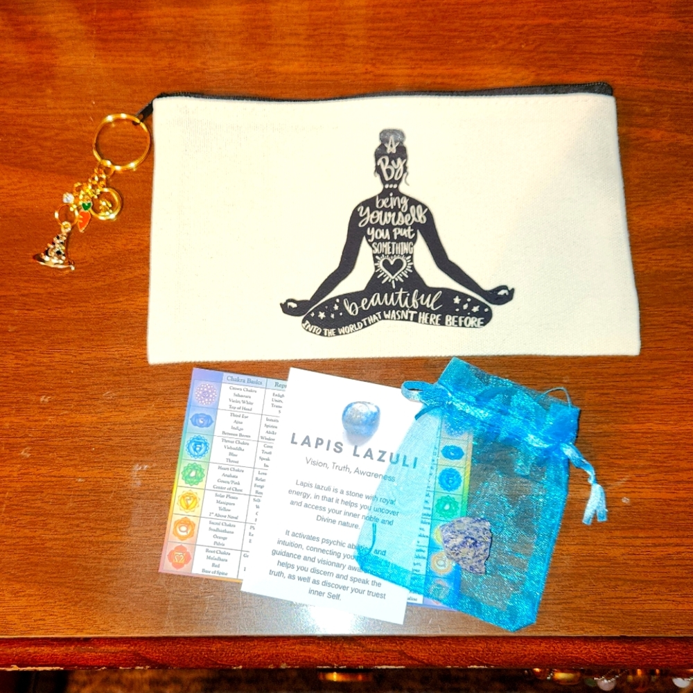 New Makeup Canvas Tote with Semi Precious Healing Mystery Stone & Keychain